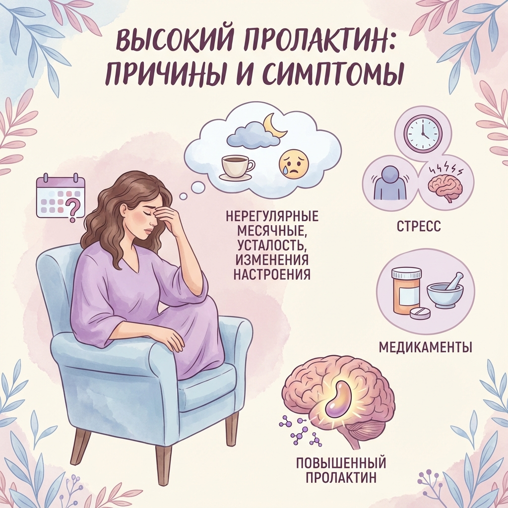 Повышенный пролактин у женщин: симптомы, причины (включая стресс и приём лекарств) и что делать