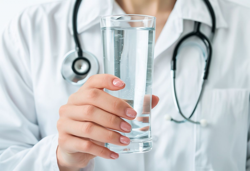 Medical Professional Holding Glass Of Water In Hand.png