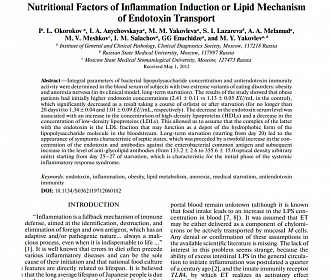 Nutritional Factors of Inflammation Induction or Lipid Mechanism of Endotoxin Transport