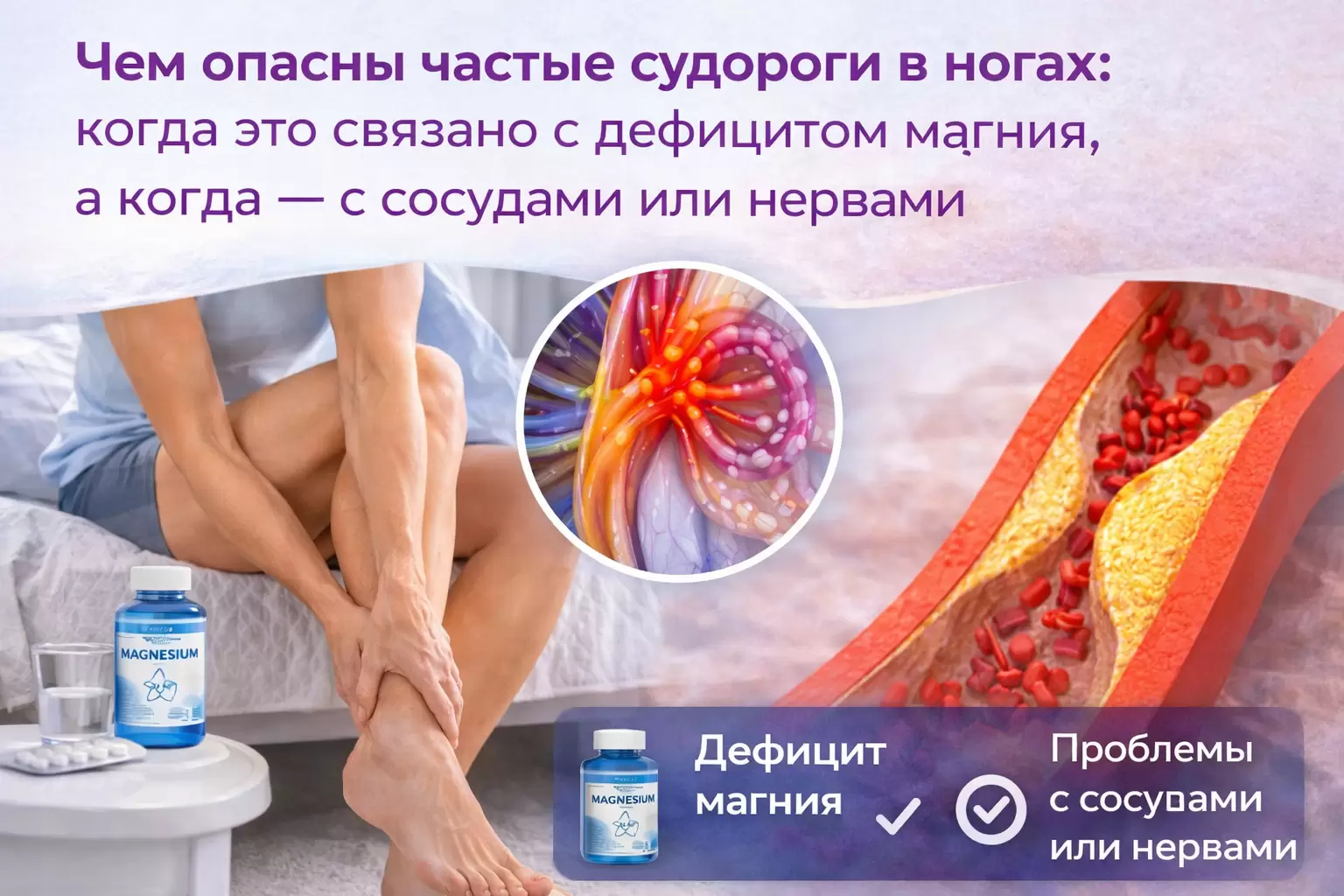 Чем опасны частые судороги в ногах: когда это связано с дефицитом магния, а когда — с сосудами или нервами