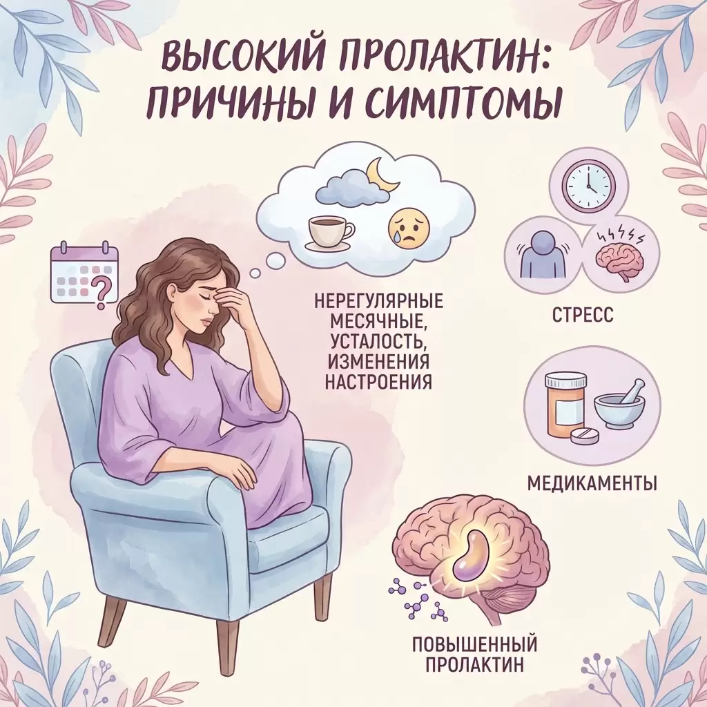 Повышенный пролактин у женщин: симптомы, причины (включая стресс и приём лекарств) и что делать